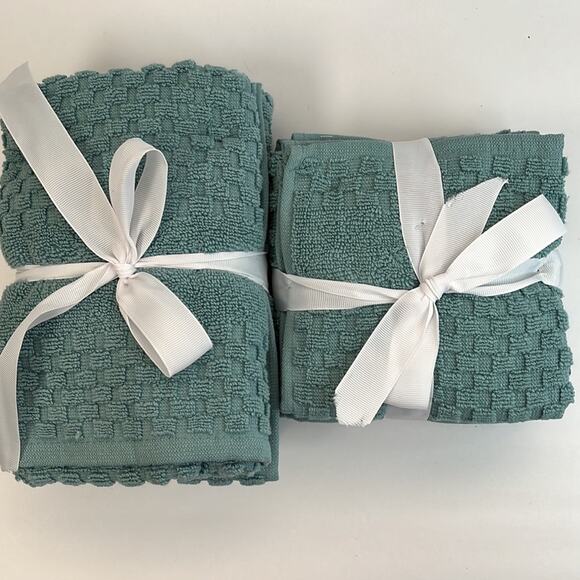TK Home Spa Towel Set Blue/Green 4 Washcloths 2 Hand Towels 100% Cotton - Picture 4 of 4